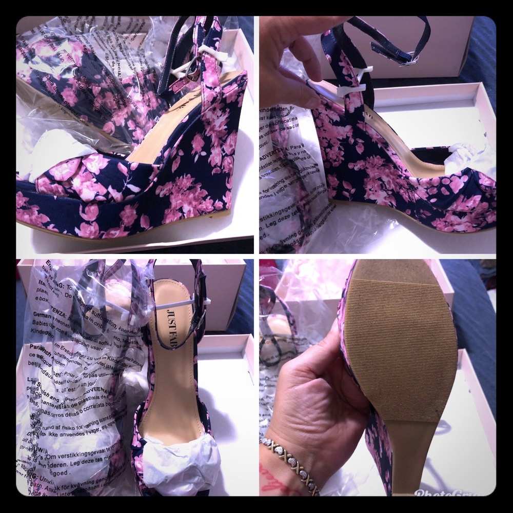 Floral open toe wedges
